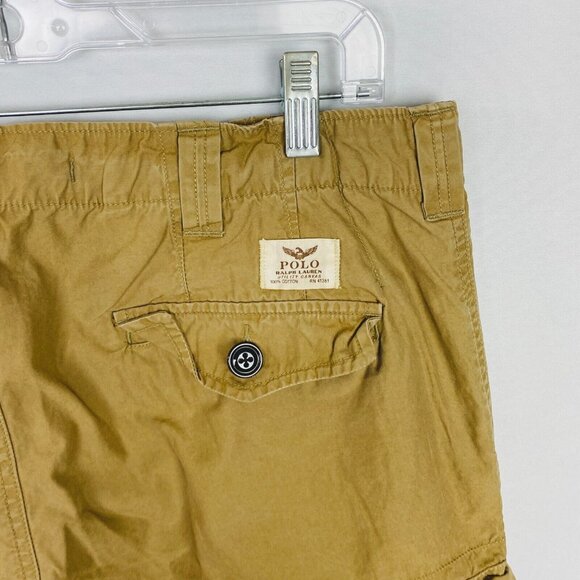 Polo Ralph Lauren Shorts Drill Khaki Tan Classic Fit Cargo Blue Label Size 35 - Picture 7 of 9